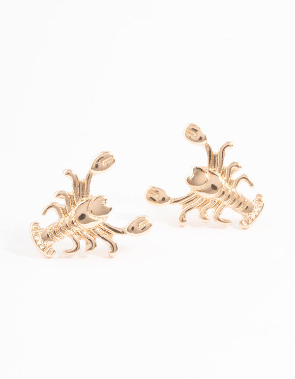 Gold Lobster Stud Earrings