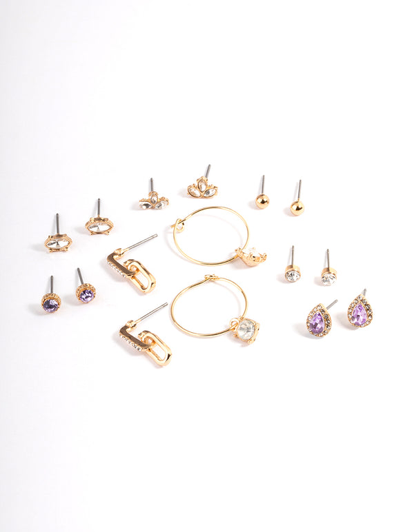 Gold Diamante Chain Link Earrings 8-Pack