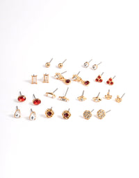 Gold Dainty Diamante Flower Earring 12-Pack - link has visual effect only