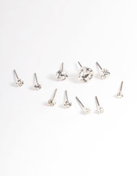 Silver Classic Diamante Stud Stack Earrings - link has visual effect only