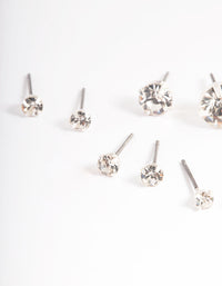 Silver Classic Diamante Stud Stack Earrings - link has visual effect only