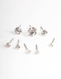 Silver Classic Diamante Stud Stack Earrings - link has visual effect only