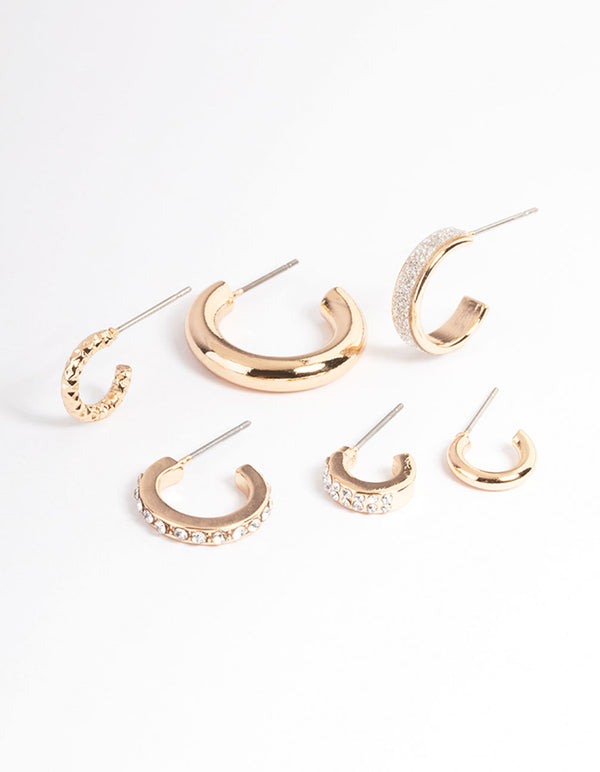 Gold Glitter & Diamante Hoop Stack Earrings