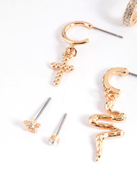 Gold Snake & Cross Stack Earrings - link has visual effect only