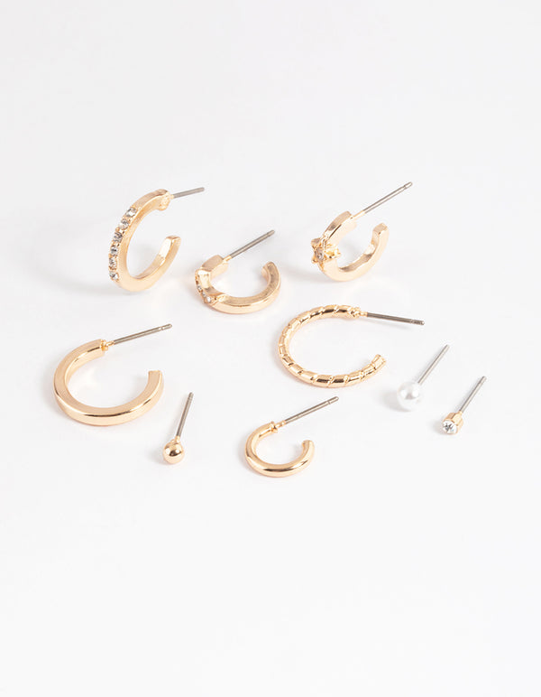 Gold Classic Celestial Hoop Stack Earrings