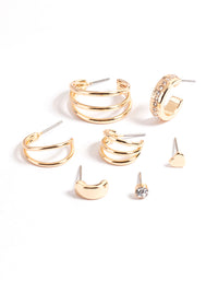 Gold Imitation & Diamante Stack Earrings - link has visual effect only