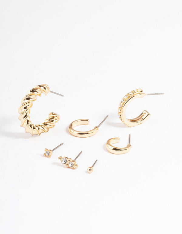 Gold Diamante Statement Twist Stack Earrings