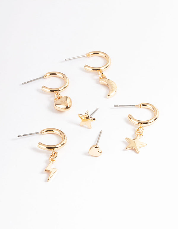 Gold Love & Celestial Stack Earrings