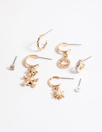 Gold Smiley & Bear Diamante Stack Earrings - link has visual effect only