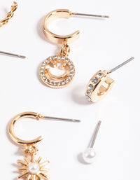 Gold Smiley & Bear Diamante Stack Earrings - link has visual effect only