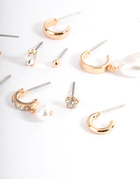 Gold Pearl & Diamante Hoop & Stud Stack Earrings - link has visual effect only