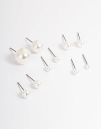 Silver Classic Pearl Stud Stack Earrings - link has visual effect only