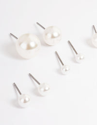 Silver Classic Pearl Stud Stack Earrings - link has visual effect only