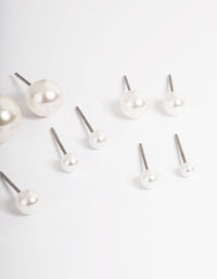 Silver Classic Pearl Stud Stack Earrings - link has visual effect only