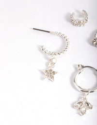 Silver Diamante Star & Leaf Stack Earrings - link has visual effect only