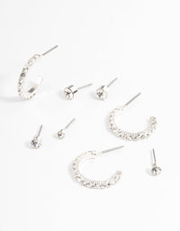 Rhodium Diamante Stud & Hoop Stack Earrings - link has visual effect only