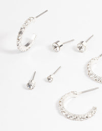 Rhodium Diamante Stud & Hoop Stack Earrings - link has visual effect only