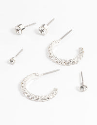 Rhodium Diamante Stud & Hoop Stack Earrings - link has visual effect only