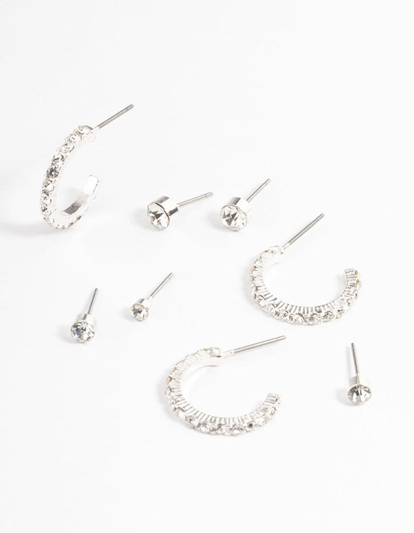 Rhodium Diamante Stud & Hoop Stack Earrings