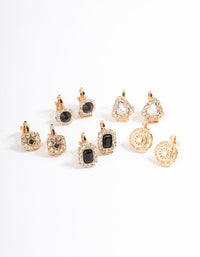 Gold Multi Stone 5-Pack Clip Earrings - link has visual effect only