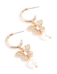 Gold Diamante Butterfly Pearl Earrings - link has visual effect only