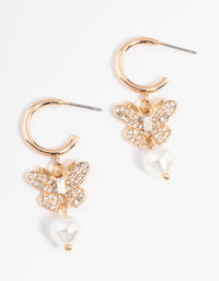 Gold Diamante Butterfly Pearl Earrings - link has visual effect only