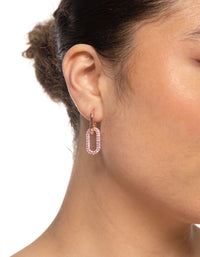 Gold Pink Link Drop Hoop Earrings - link has visual effect only