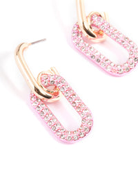 Gold Pink Link Drop Hoop Earrings - link has visual effect only