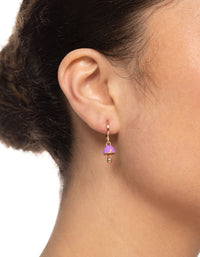 Gold Neon Purple Mushroom Huggie Earrings - link has visual effect only