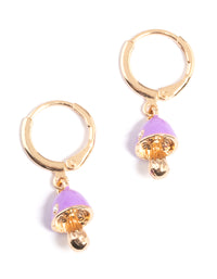 Gold Neon Purple Mushroom Huggie Earrings - link has visual effect only