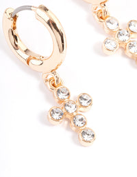 Gold Round Diamante Cross Huggie Earrings - link has visual effect only