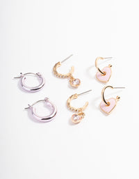 Pink Metalic Heart Earrings Pack - link has visual effect only