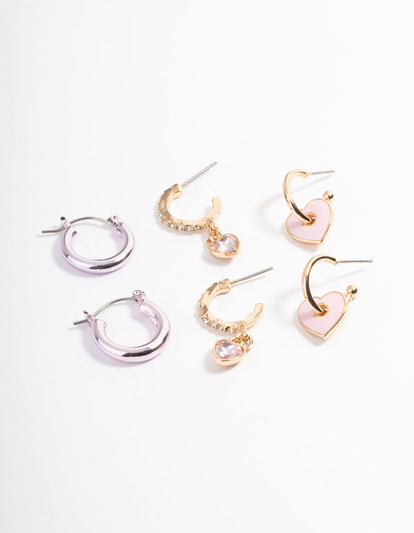 Pink Metalic Heart Earrings Pack