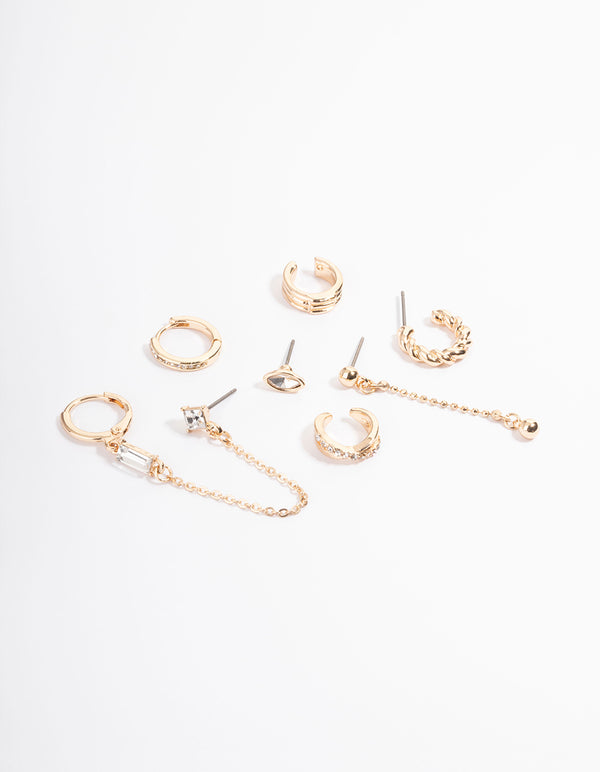 Gold Cuff & Drop Mixed Earring Pack