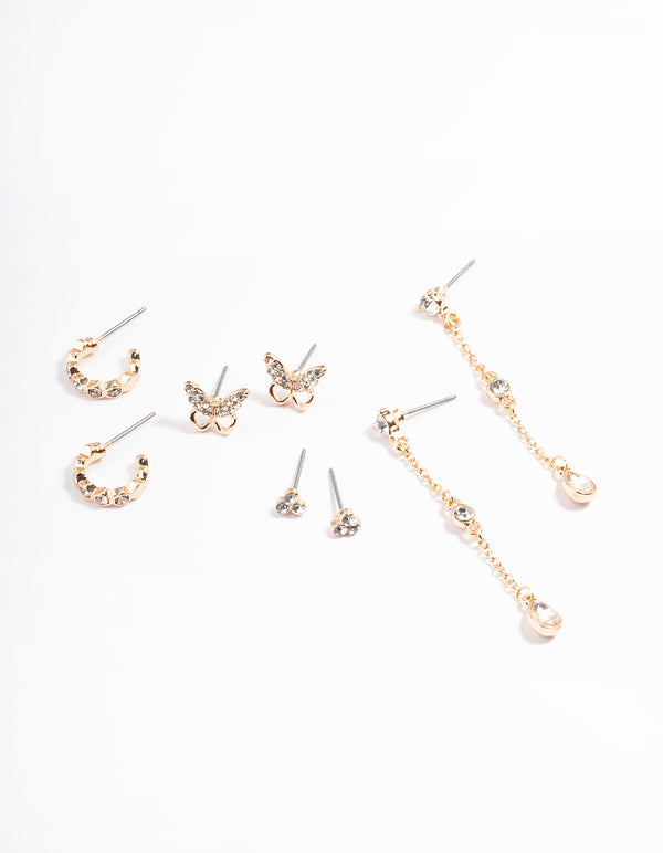 Gold Diamante Butterfly Mixed Earring Pack