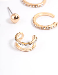 Gold Diamante Hoop, Stud & Cuff Earring Pack - link has visual effect only