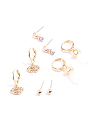 Gold Rose Quartz Evil Eye Earring Pack - link has visual effect only