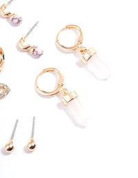 Gold Rose Quartz Evil Eye Earring Pack - link has visual effect only