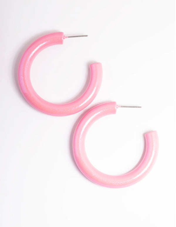 Pink Shinny Hoop Earrings