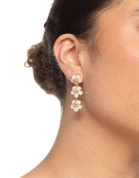 Gold Diamante White Flower Drop Earrings - link has visual effect only