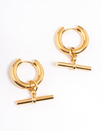 Gold Plated Stainless Steel Chunky Bar Huggie Earrings - link has visual effect only