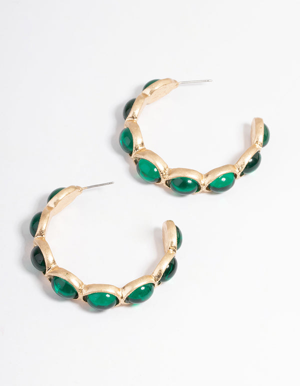 Gold Gem Stone Hoop Earrings