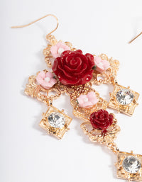 Gold Rose Statement Cross Earrings - link has visual effect only