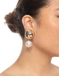 Gold Statement Ball Pearl Drop Earrings - link has visual effect only