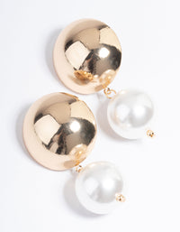 Gold Statement Ball Pearl Drop Earrings - link has visual effect only