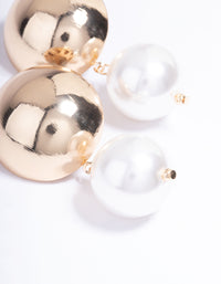 Gold Statement Ball Pearl Drop Earrings - link has visual effect only