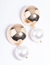 Gold Statement Ball Pearl Drop Earrings - link has visual effect only