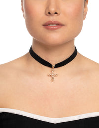 Gold Pearl Cross Choker - link has visual effect only