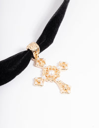 Gold Pearl Cross Choker - link has visual effect only