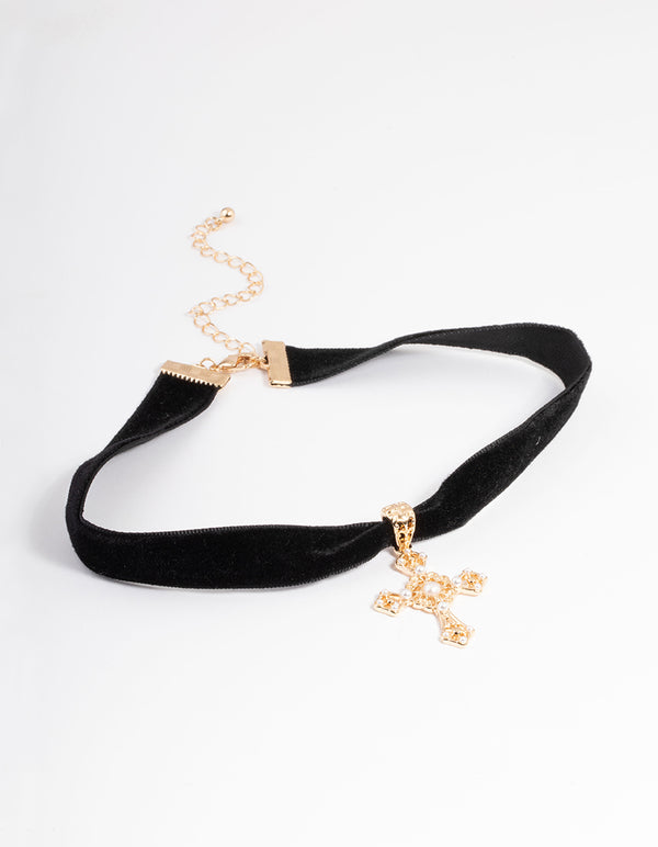 Gold Pearl Cross Choker